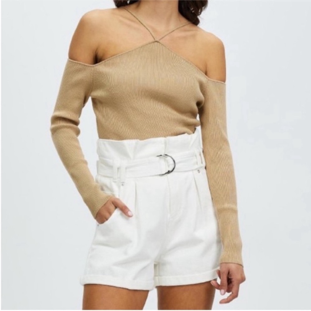 Madison the Label Marcel Off Shoulder Knit Beige Top Size Large